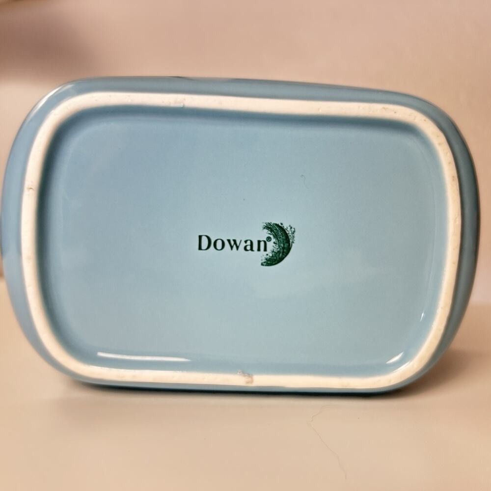 Large DOWAN Ceramic Butter Dish Wood Lid Turquoise 6.5" x 3.5" Classic Simple - Picture 9 of 11